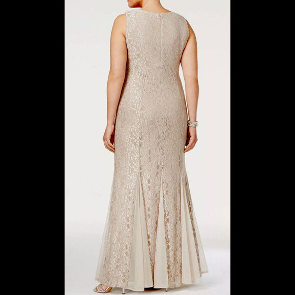 Women’s Formal Dress Size 14 Evening Champagne RM Richards Lace Beaded Pearl C16 - Picture 2 of 12